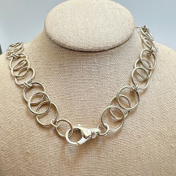 VTG Sterling Silver 925 Large Round Link Chain Necklace Size 18.5" Length - Picture 6 of 9